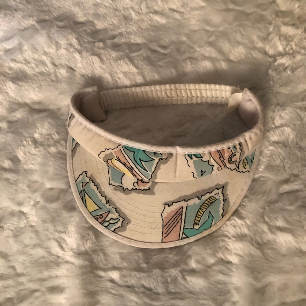 Vintage 90s Multi-Color Sun Visor with Beach Scene Girls Sz 2/4